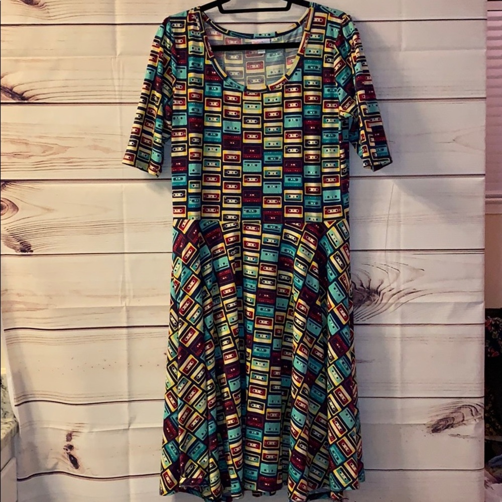 LuLaRoe Nicole XL Cassette Tape Dress **UNICORN**